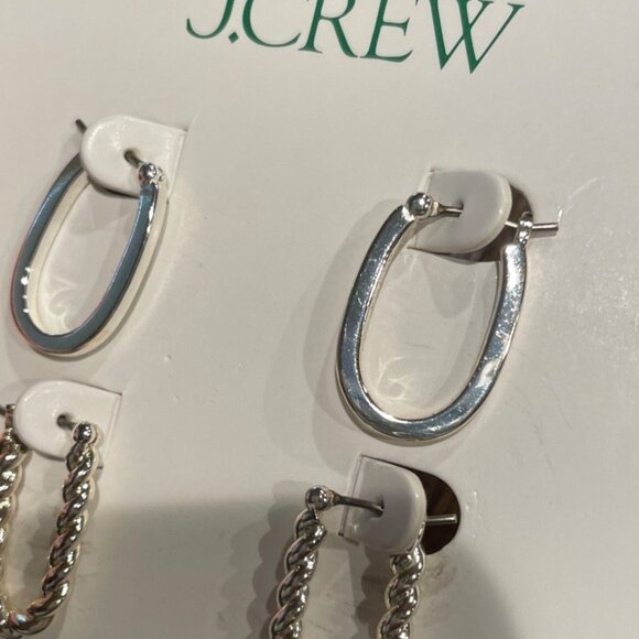 J.Crew Sculptural Silver Earrings Set of Three Brass Titanium Snap Hoops BO249 - Picture 3 of 7